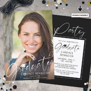 Invitation Moderne Script Gradué Une photo White Casquette Pa