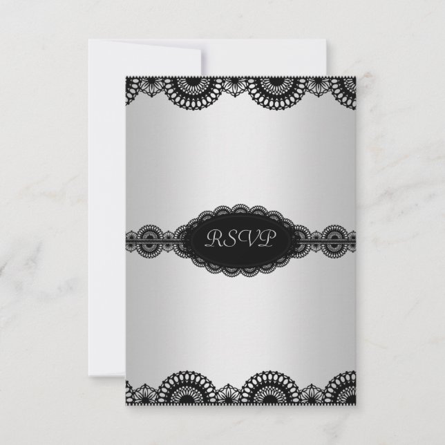 INVITATION MODERNE SILVERBLACK LACE ENGAGEMENT PARTI RSVP (Devant)