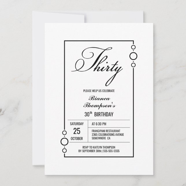 Invitation Moderne Simple 30e fête d'anniversaire (Devant)