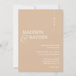 Invitation Moderne Simple Beige Monogramme Mariage photo