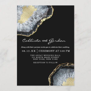 Invitation Moderne simple Black Gold Agate Mariage