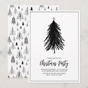 Invitation Moderne Simple Black White Tree