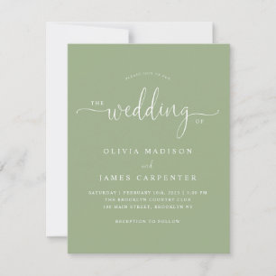 Invitation Moderne Simple Boho Sage Green Photo Wedding Invit