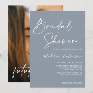 Invitation Moderne simple Dusty Blue avec Fête des mariées ph