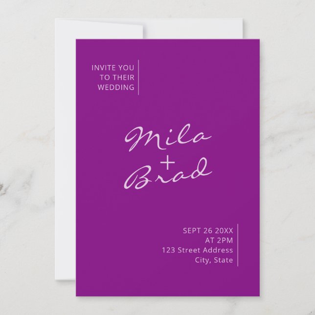 Invitation Moderne simple élégant Mariage violet (Devant)