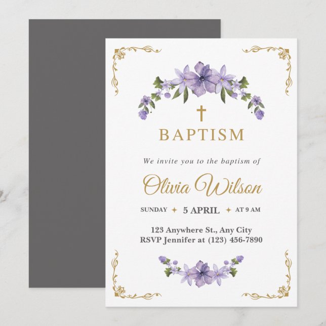 Invitation Moderne Simple Élégant Minimal Baptême chrétien (Devant / Derrière)