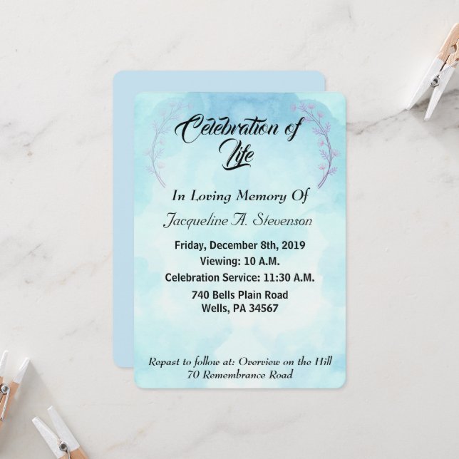Invitation Moderne Simple élégante Célébration de la vie (Devant/Arrière en situation)