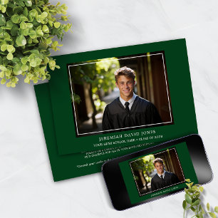 Invitation Moderne Simple Forest Green Photo Graduation