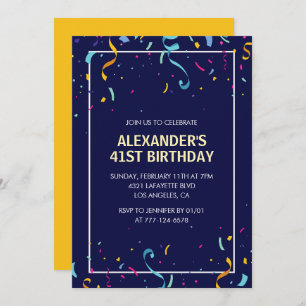 Invitation Moderne Simple Hommes Confetti 41e anniversaire