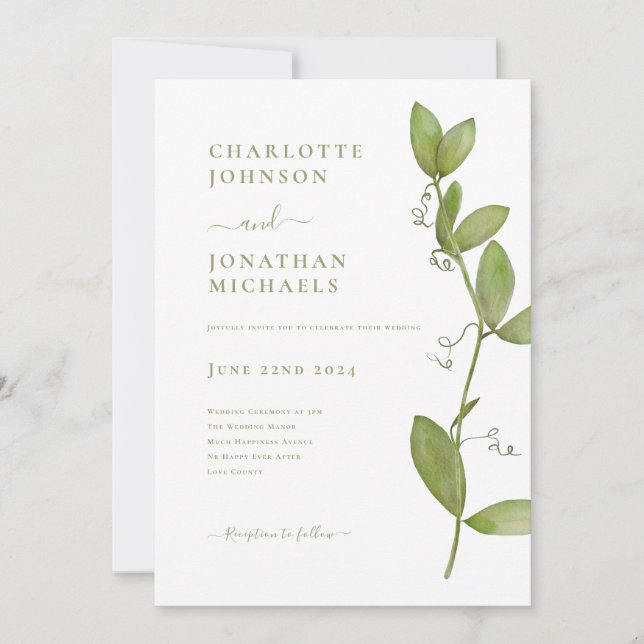 Invitation Moderne Simple Mariage de verdure (Devant)