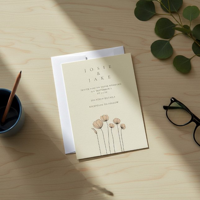 Invitation Moderne simple mariage fleur sauvage (Modern simple wildflowers wedding invitation.)