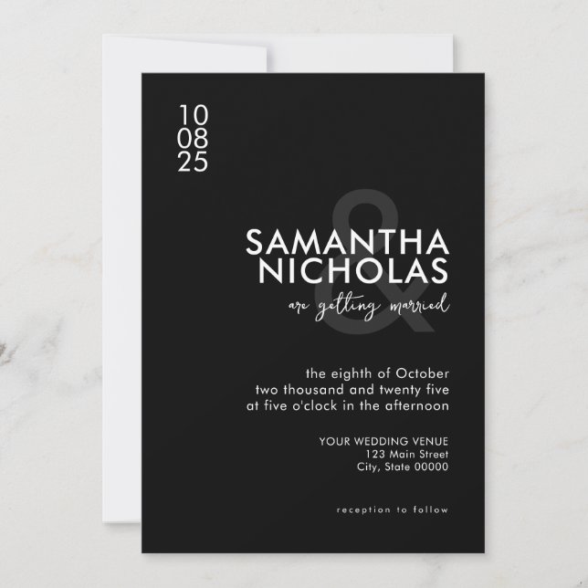 Invitation Moderne simple Mariage noir et blanc (Devant)