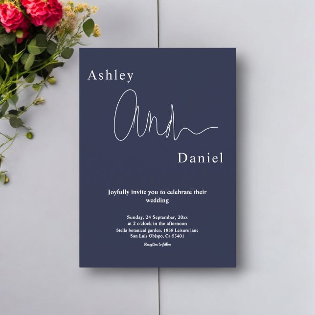 Invitation Moderne Simple Marine Bleu Blanc Élégant Mariage C (Créateur téléchargé)