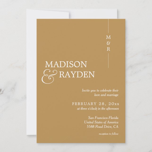 Invitation Moderne simple Monogramme de moutarde Mariage phot (Devant)
