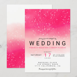 Invitation Moderne simple néon rose ombre mariage