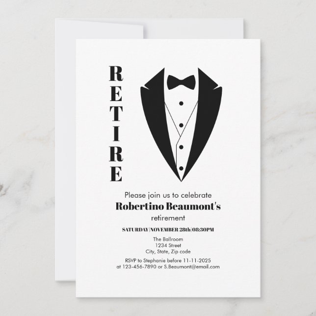 Invitation Moderne Simple Noir Blanc Tuxedo 50e anniversaire (Devant)