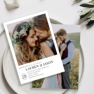 Invitation Moderne Simple Noir et Blanc 2 Mariage photo