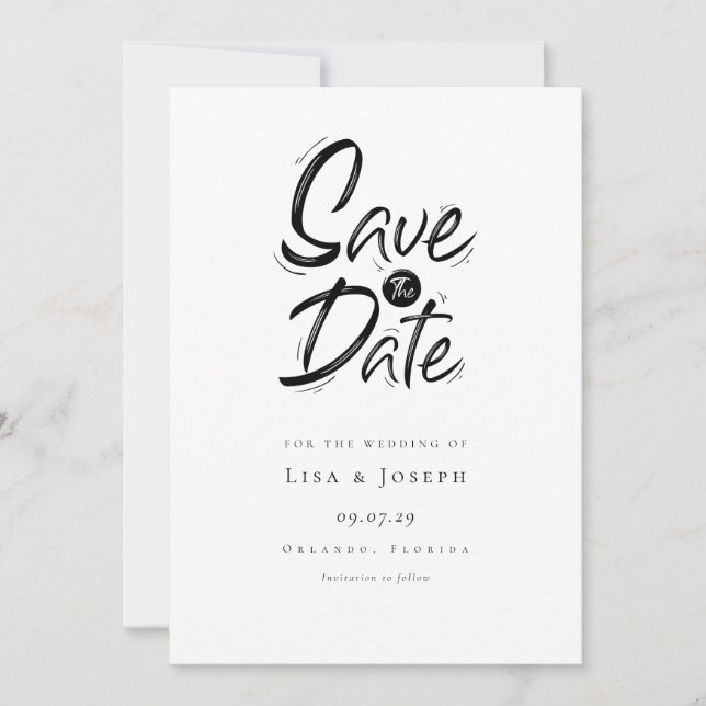 Invitation Moderne simple noir et blanc Enregistrer la date (Devant)