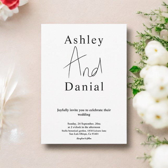 Invitation Moderne Simple Noir Et Blanc Mariage Calligraphie (Créateur téléchargé)