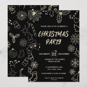 Invitation Moderne Simple Noir et Or Élégant Noël