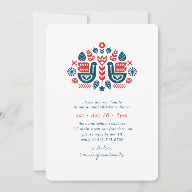 Invitation Moderne Simple Nordic Folk Art Christmas Dinner In (Devant)