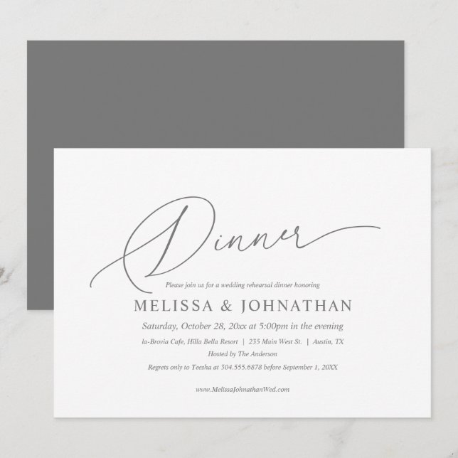 Invitation Moderne Simple Propre, répétition Mariage et dîner (Devant / Derrière)
