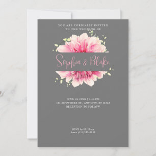 Invitation Moderne simple rose Floral encadré Mariage gris