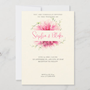 Invitation Moderne simple rose Floral encadré Mariage Jaune