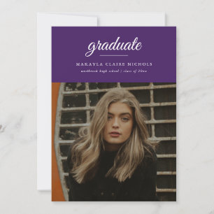 Invitation Moderne Simple Script Purple Photo Graduation