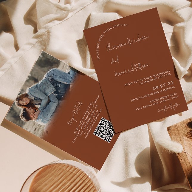 Invitation Moderne Simple Terracotta RSVP Code QR Mariage (Créateur téléchargé)