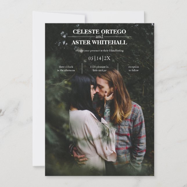 Invitation Moderne Simple Texte Blanc foncé Photo Handfasting (Devant)