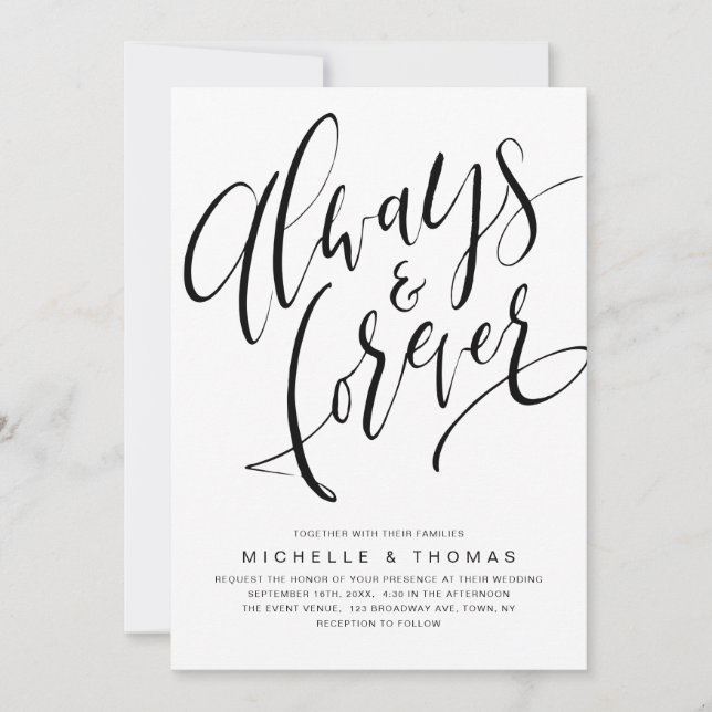 Invitation Moderne Simple Toujours Et Toujours Mariage Script (Devant)