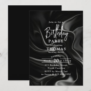 Invitation Moderne Soie Noir Blanc Fête d'anniversaire à Lui