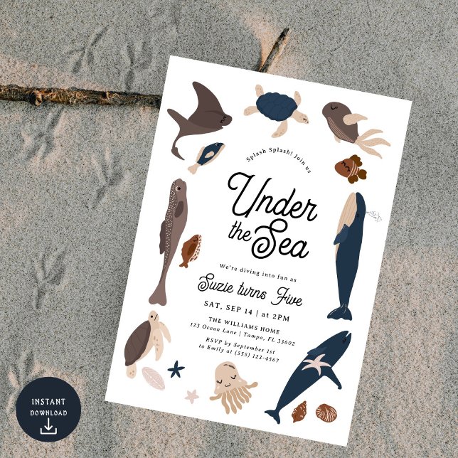 Invitation Moderne sous la mer 5e anniversaire (Créateur téléchargé)