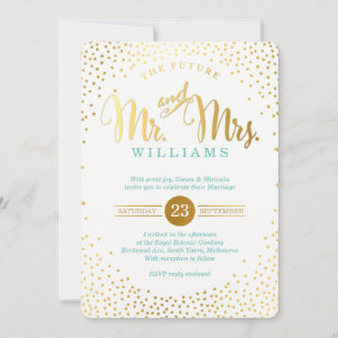 Invitation MODERNE STYLISH MARIAGE mini confetti menthe or