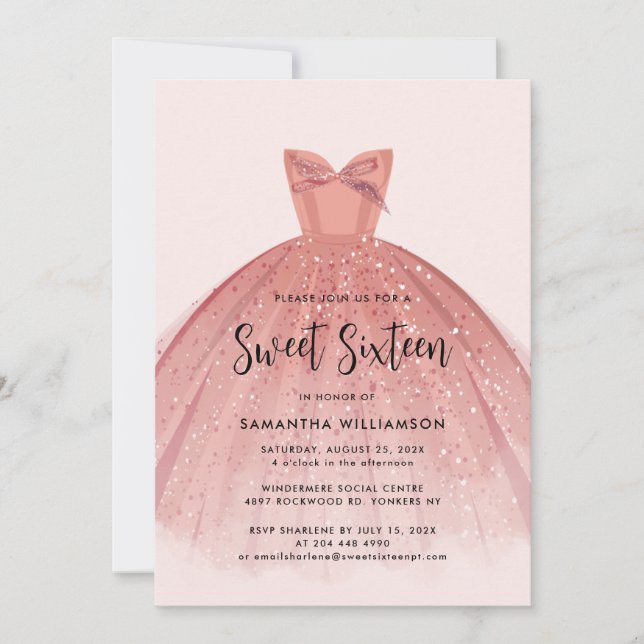 Invitation Moderne Sweet 16 Script robe Anniversaire (Devant)