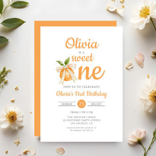 Invitation Moderne Sweet One Orange Citrus Girl 1er anniversa