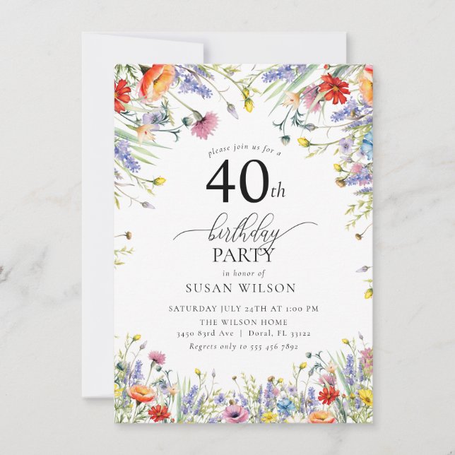 Invitation Moderne tendance et élégant floral | 40e anniversa (Devant)