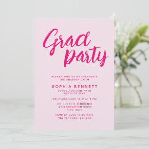 Invitation Moderne tendance pinceau rose fête de graduation d