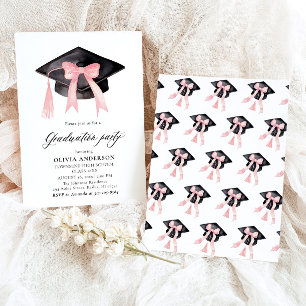Invitation Moderne tendance Pink Bow Graduation Cap Graduatio