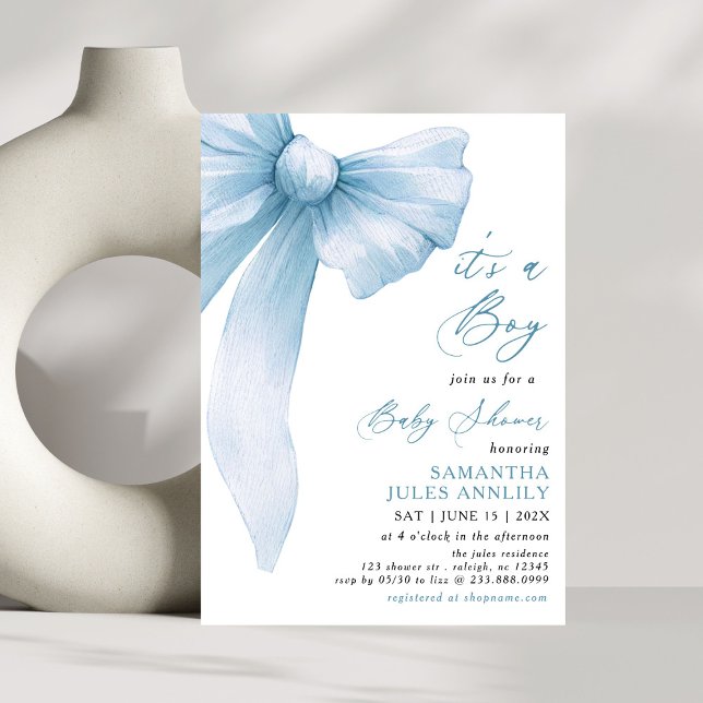 Invitation Moderne tendance Son a Boy Blue Bow Baby shower (Créateur téléchargé)