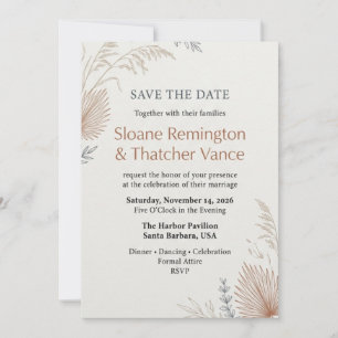 Invitation Moderne Terre Cuite et Herbe de Pampa Séchée Boho