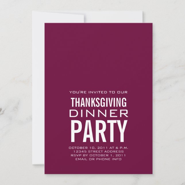 INVITATION MODERNE THANKSGIVING DÎNER VIN D'INVITATION (Devant)