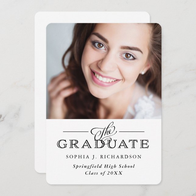 Invitation Moderne Traditionnel Blanc | Photo Grad Party (Devant / Derrière)