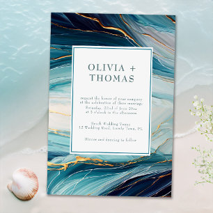 Invitation Moderne Tropical Bliss Gold Turquoise Ocean Wave M
