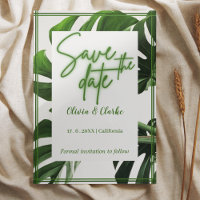 Moderne Tropical "Save the Date" Vert Néon et Blan