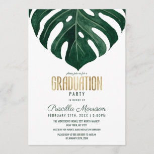 Invitation Moderne Tropical Suisse Fromage Leaf Gold Graduati