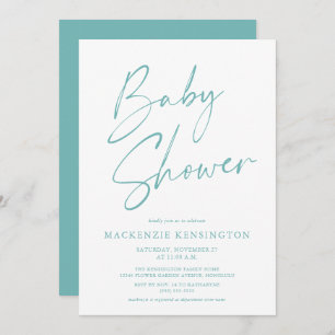 Invitation Moderne Turquoise Bleu Baby shower de script simpl
