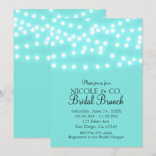 Invitation Moderne Turquoise Bleu & Guirlandes Lumineuses Élé