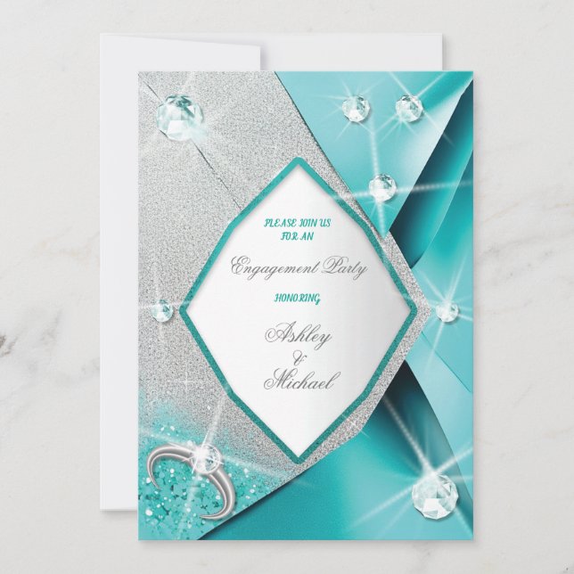 Invitation moderne turquoise chic pailleté classe scintillant (Devant)